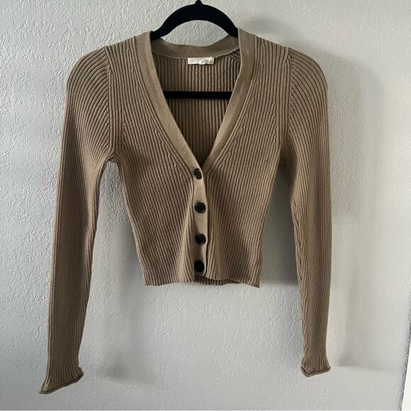 Skin Worldwide Tan Cotton Cashmere Lounge Ribbed Cardigan - Picture 1 of 10